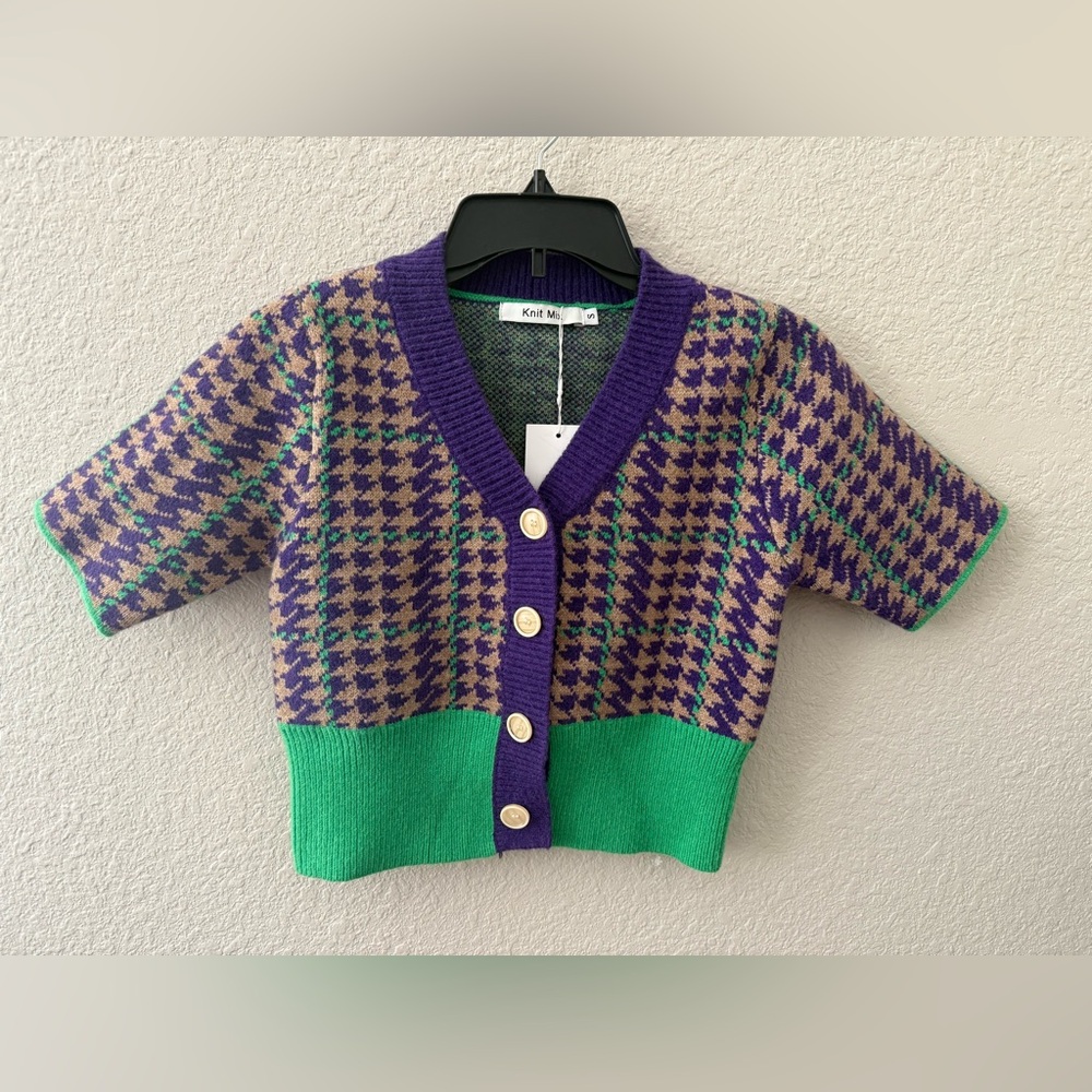 NWT Knit Mix Women's Purple and Green Cardigan Sz Small
